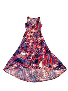 Red & Blue Tropical Print Sleeveless Women's Dress